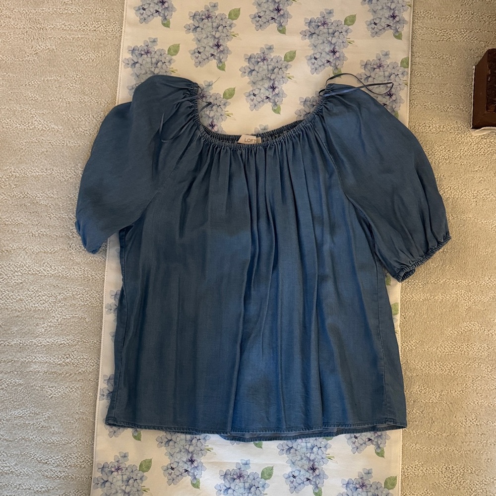 LOFT Denim Blue Puff Sleeve Blouse